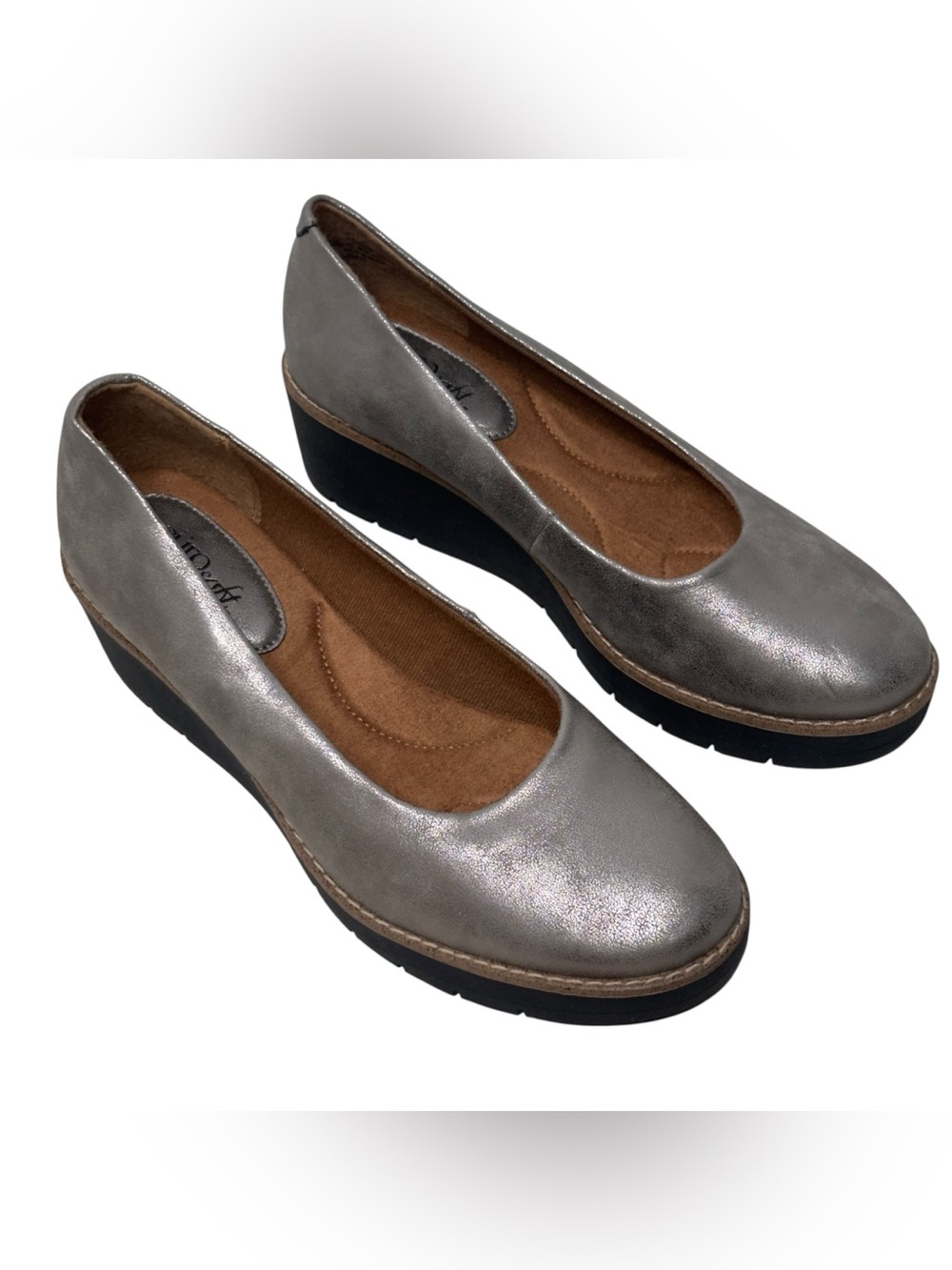 Eurosoft by Sofft "Faella" wedge pump flats in a metallic grey finish Size 10M